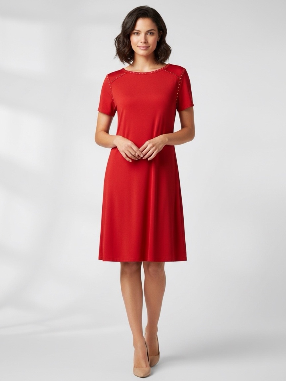 Calvin Klein NWT Red Studded Shift Dress Women’s Size 8 Short Sleeve Cocktail